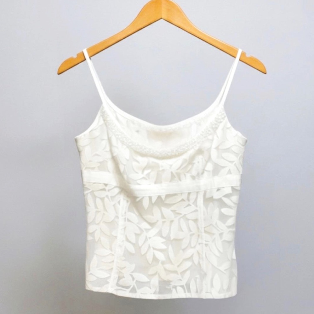 Vintage Magaschoni Ivory Lace Sleeveless Top Size 8 Beaded - Picture 6 of 8